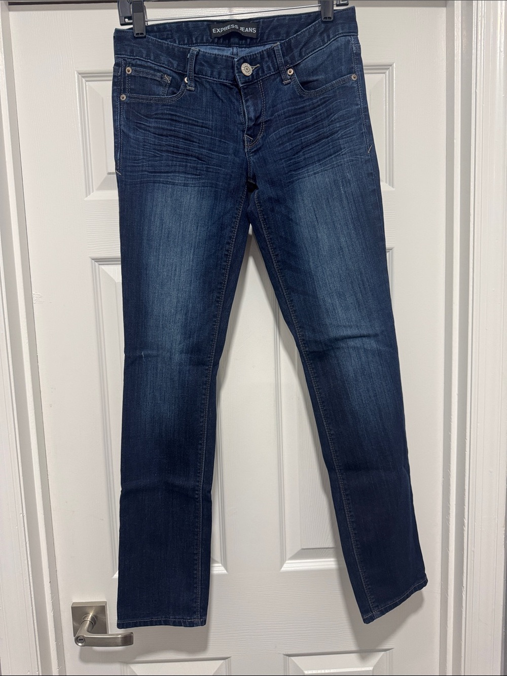 Express Women’s Stella Skinny Low Rise Jeans in Dark Indigo Blue